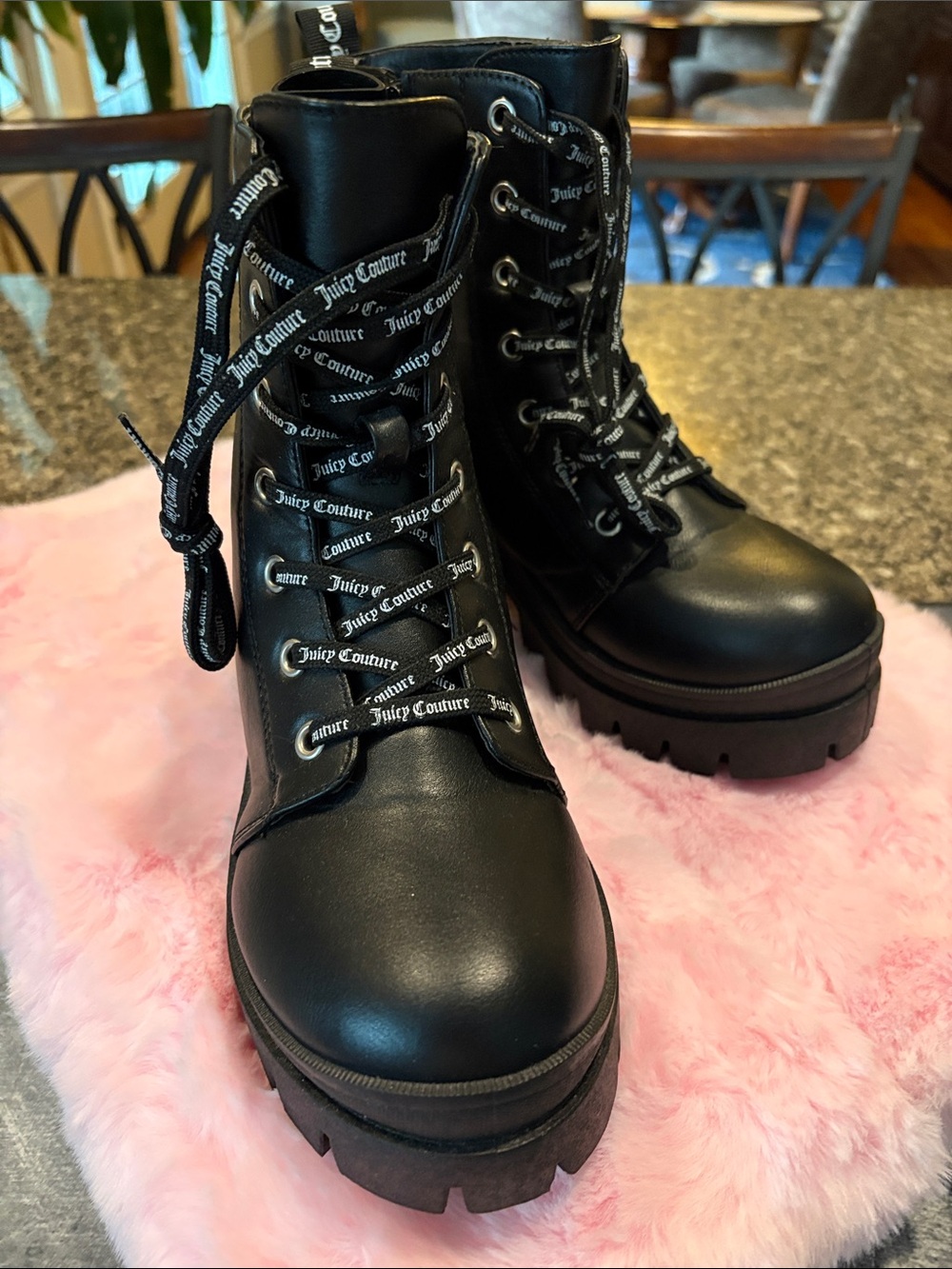 Juicy Couture Black Platform Combat Boots with Branded Laces
